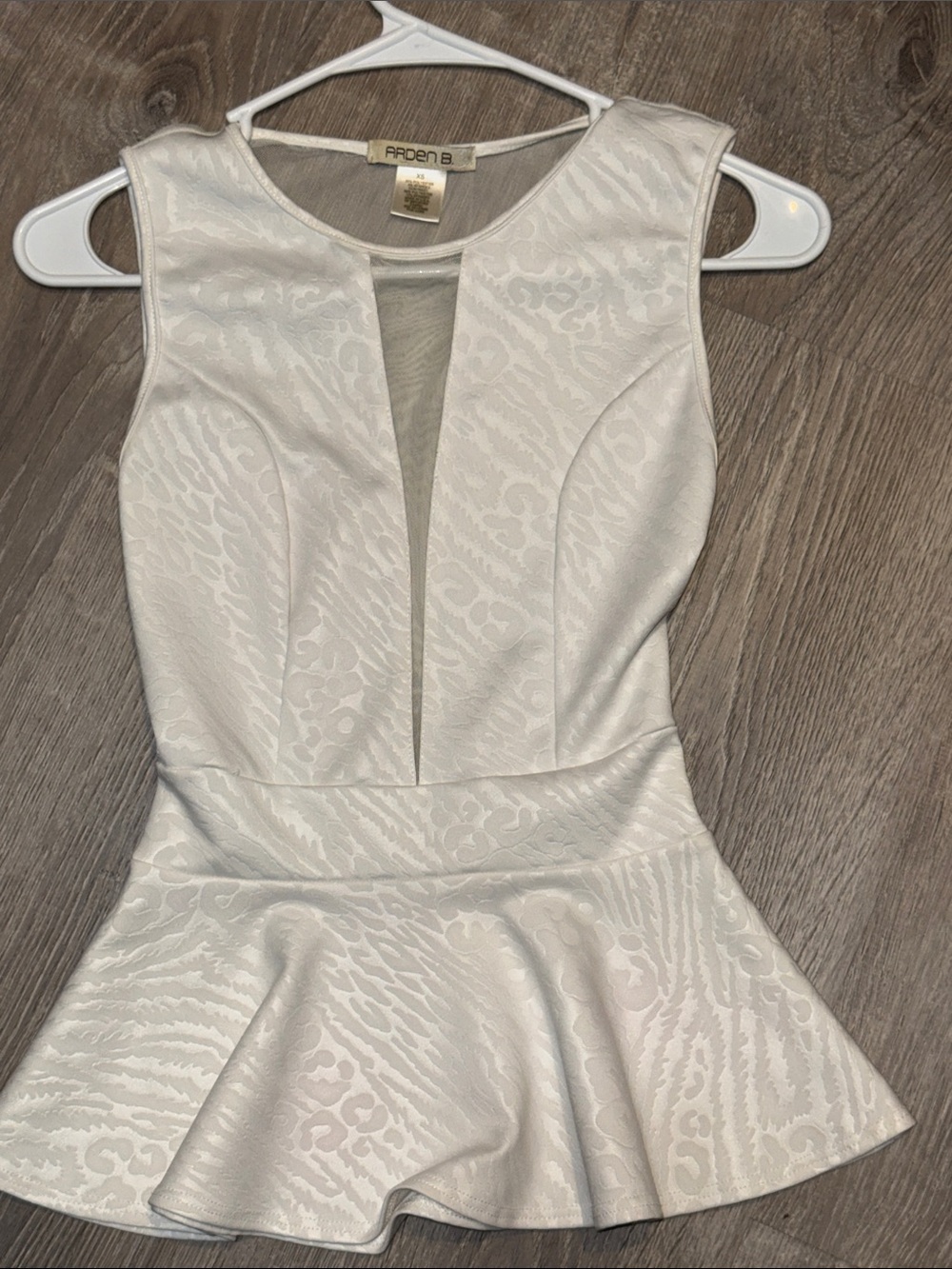 Arden B White Jacquard Peplum Dress with Mesh Inset
